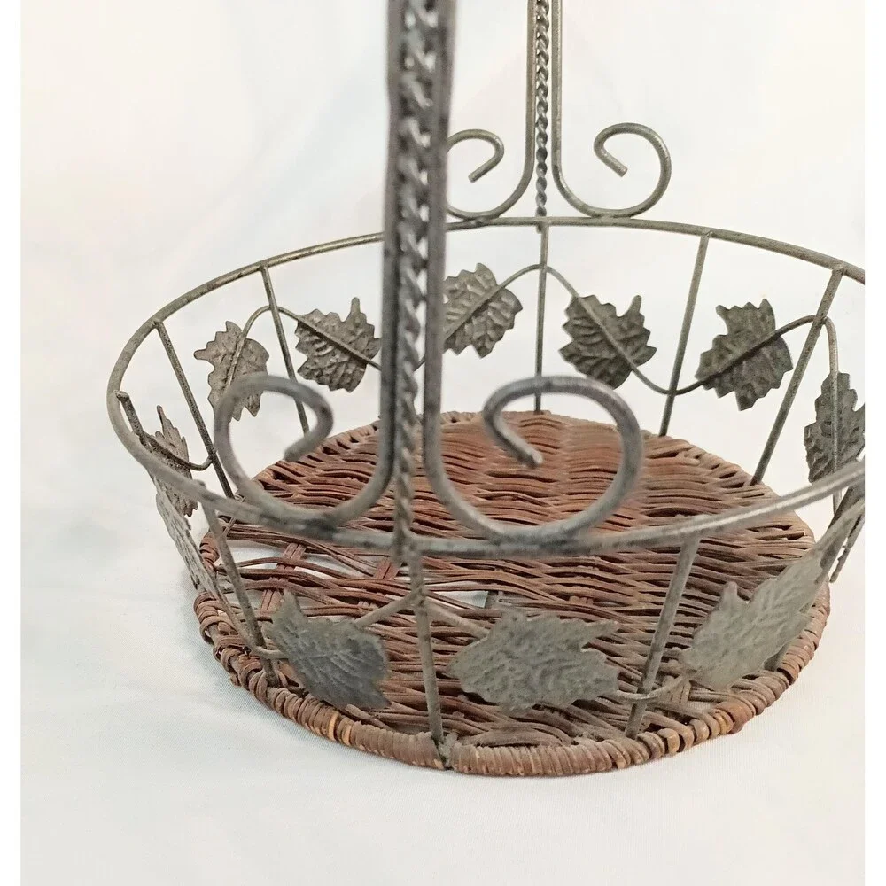 Vintage Metal Basket with Leaves - Broken Bottom